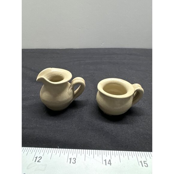 Miniature Williamsburg Pottery Miniture Creamer & Sugar Set With Blue Leaf Desig - Picture 8 of 8